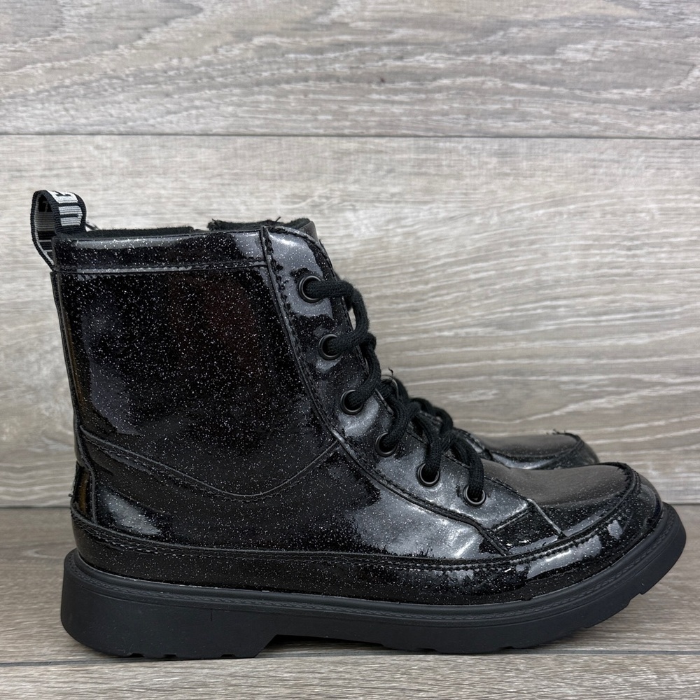 Ugg Robley Glitter Black Patent Leather Big Girl Sz 6/Women’s 7 Zip Lace Up Boot